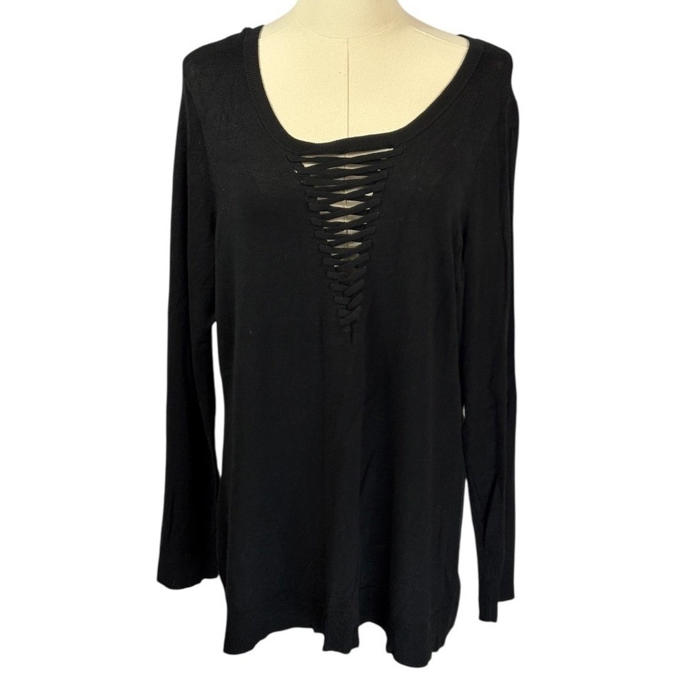 Torrid Super Soft Black 3/4 Sleeve Pullover Sweater w/ Tie Design @ Neck Size 2